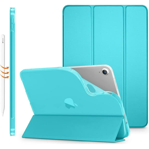 DTTO Case for iPad 10th Generation Case 2022, iPad 10.9 Case with Soft TPU Translucent Frosted Back Cover, Slim Shell Stand Protective Case with Auto Wake/Sleep, Support Touch ID-Cyan Blue