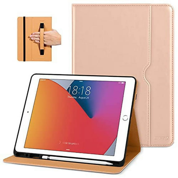 DTTO New iPad 7th/8th Generation Case 10.2 Inch 2019/2020, Premium Leather Business Folio Stand Cover with Built-in Apple Pencil Holder - Auto Wake/Sleep and Multiple Viewing Angles - Pink