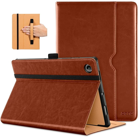 DTTO for Samsung Galaxy Tab A8 10.5 inch Case 2022, Premium Leather Business Folio Stand Cover with Built-in Hand Strap for Samsung Galaxy Tab A8 10.5’’ 2022 Model [SM-X200/X205/X207], Brown