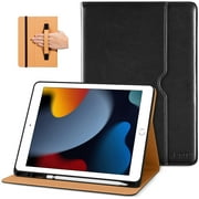 DTTO iPad 9th/8th/7th Generation 10.2 Inch Case 2021/2020/2019, Premium Leather Business Folio Stand Cover with Built-in Apple Pencil Holder - Auto Wake/Sleep and Multiple Viewing Angles, Black Brown