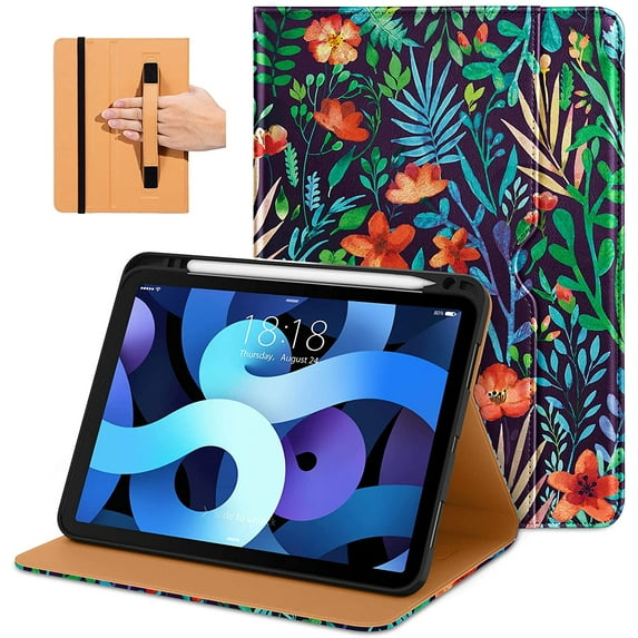 DTTO iPad Air 5th/4th Case, Premium Leather Business Folio Stand Cover with Built-in Apple Pencil Holder - Auto Wake/Sleep and Multiple Viewing Angles for iPad 10.9 Inch 2020/2022, Jungle Night