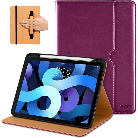 DTTO iPad Air 5th/4th Case, Premium Leather Business Folio Stand Cover with Built-in Apple Pencil Holder - Auto Wake/Sleep and Multiple Viewing Angles for iPad 10.9 Inch 2020/2022, Purple