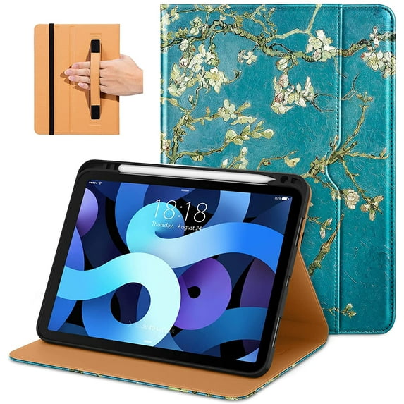 DTTO iPad Air 5th/4th Case, Premium Leather Business Folio Stand Cover with Built-in Apple Pencil Holder - Auto Wake/Sleep and Multiple Viewing Angles for iPad 10.9 Inch 2020/2022, Blossom