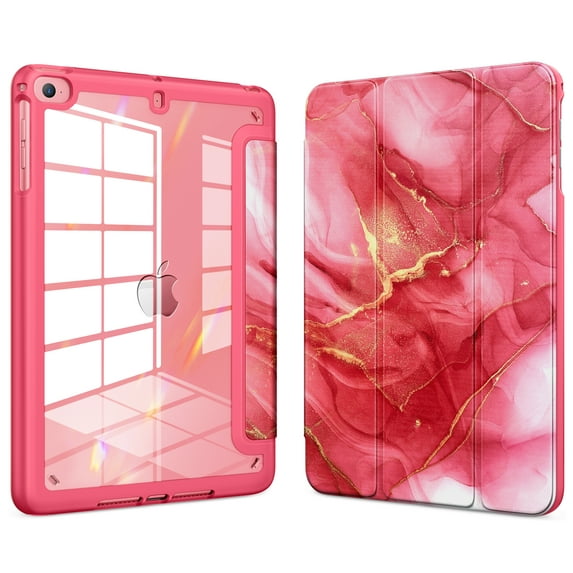 DTTOCASE Case for iPad Mini 4 5 3 2 1,Clear Slim 7.9 inch Cover- Red Marble