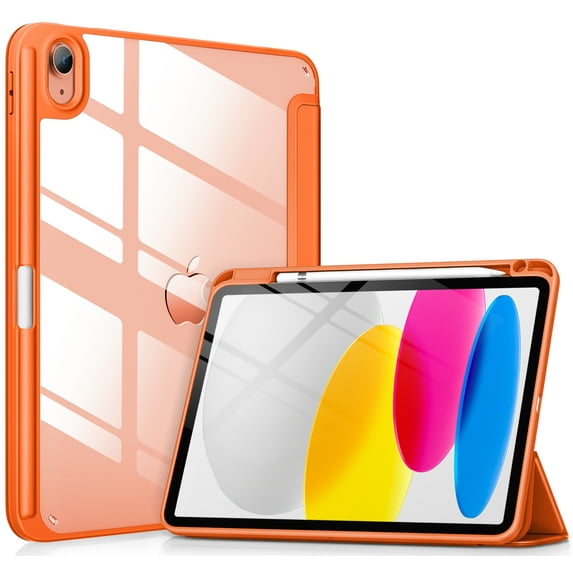 DTTOCASE iPad 10th Generation Case 2022, iPad 10.9 Inch Cover with Clear Transparent Back-Orange