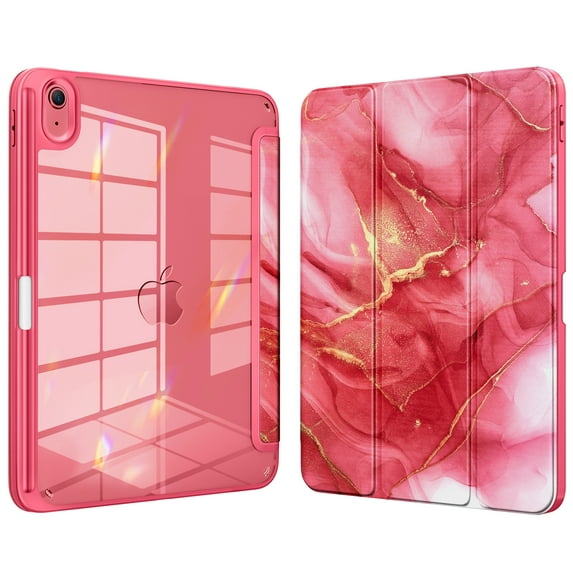 DTTOCASE iPad 10th Generation Case 2022, iPad 10.9 Inch Cover with Clear Transparent Back-Red Marble