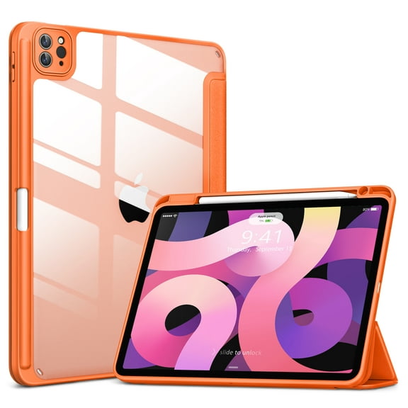 DTTOCASE iPad Pro 12.9 Case 6th/5th/4th/3rd Generation 2022/2021/2020/2018,Clear Cover-Orange