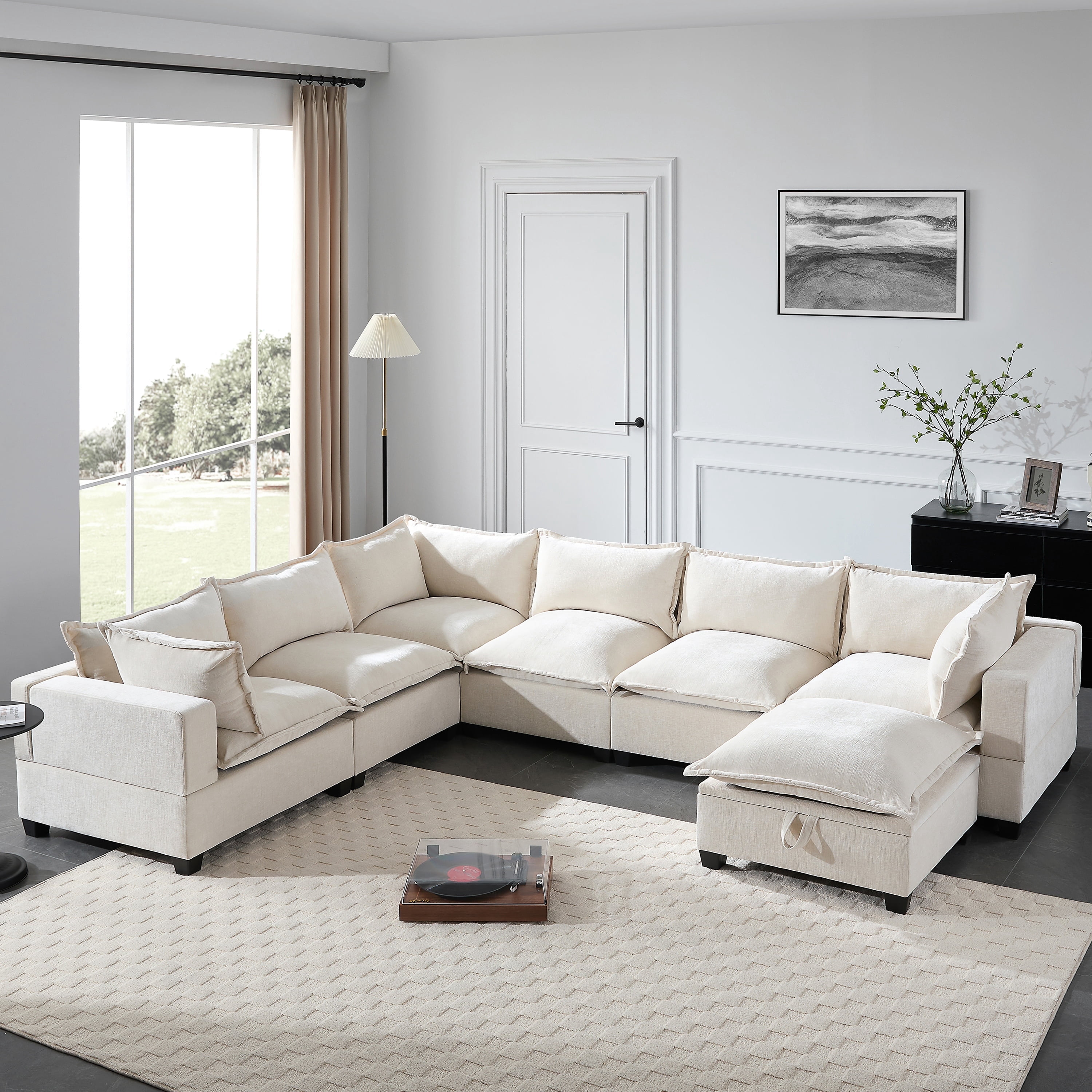 DTTRA 117.5" Modular U-Shaped Sectional Sofa with Movable Storage ...