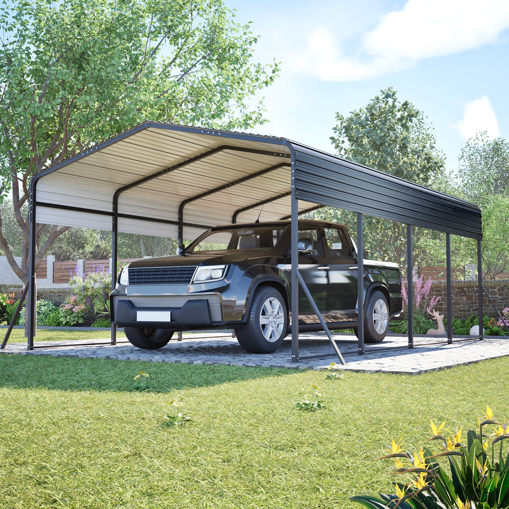 DTTRA 13' x 20' Galvanized Steel Carport Canopy, Heavy Duty Metal Garage Shelter, Black