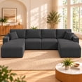 thumbnail image 1 of DTTRA 130" U-Shaped Boneless Modular Sectional Sofa with Double Chaise, 6 Seats, Corduroy, Black, 1 of 8