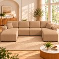 thumbnail image 1 of DTTRA 130" U-Shaped Boneless Modular Sectional Sofa with Double Chaise, 6 Seats, Corduroy, Brown, 1 of 8