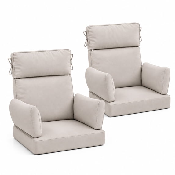 DTTRA 2 PACK High Back Patio Chair Cushion Set with 4 Arm Pillows, 48 x 24 x 4 in, Sand Color