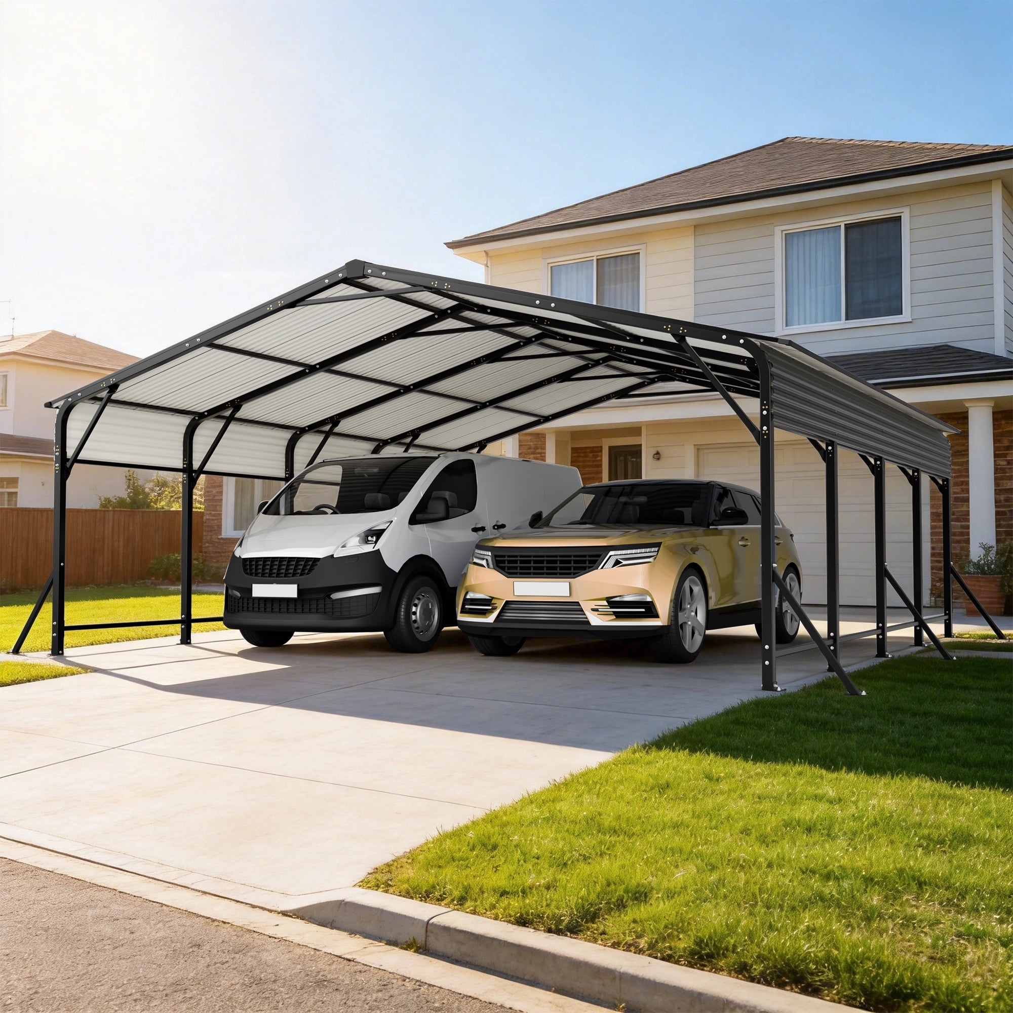DTTRA 20' x 20' Galvanized Steel Carport Canopy, Heavy Duty Metal Garage Shelter, Black