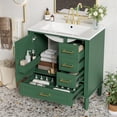 thumbnail image 1 of DTTRA 30" Bathroom Vanity with Ceramic Sink, Solid Wood Storage Cabinet, Soft Close Door and 3 Drawers, Green, 1 of 9