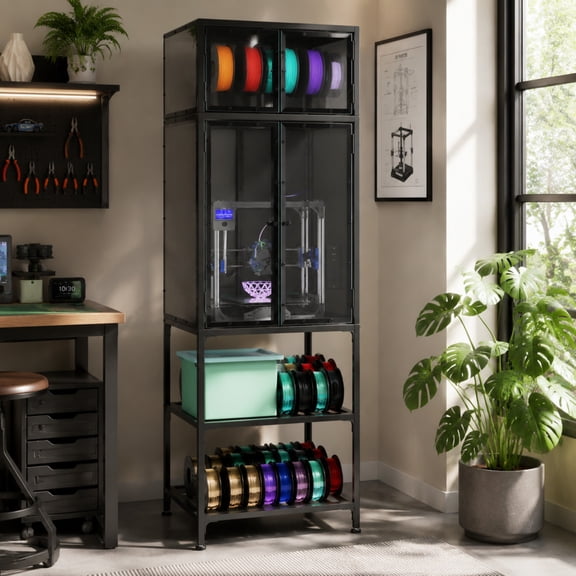 DTTRA 69" Metal 3D Printer Cabinet with Acrylic Cover & Filament Storage Rack, Black