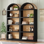 DTTRA 69" Tall Arched Bookshelf Set of 2, 5-Tier Open Display Bookcase with Fabric Top, Black