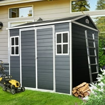 DTTRA 6x8 FT Outdoor Storage Sheds with Two-Window and Double Lockable Doors, Storage Building with Floor, All-Weather Resin Plastic Shed for Home Backyard Garden Tools Bike Storage Pool Supplies
