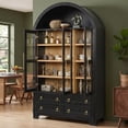 thumbnail image 1 of DTTRA 72.8" Tall Arched Kitchen Pantry Cabinet with 3 Glass Doors and 4 Drawers, Black, 1 of 8