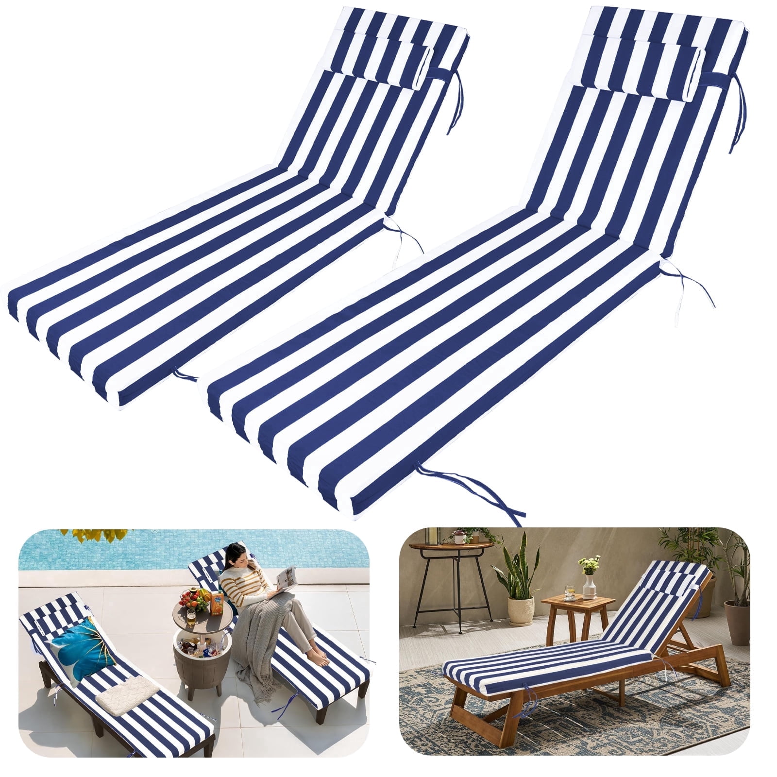 DTTRA Chaise Lounge Cushions Outdoor, 80 x 26 x 3 Inch, Waterproof Lounge Chair Cushion for Outdoor Furniture, Patio Lounger Pads with Removable Cover Ties Pillow for Pool, Garden Loungers