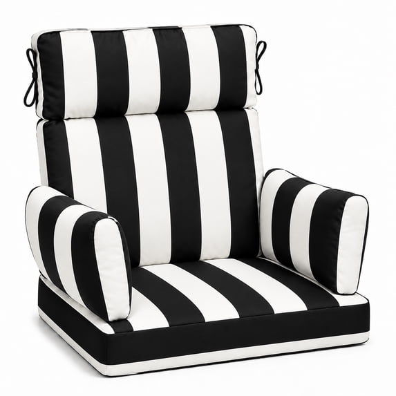 DTTRA High Back Patio Chair Cushion Set with 2 Arm Pillows, 48 x 24 x 4 in, Black White Stripes
