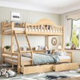 thumbnail image 1 of DTTRA Twin over Full Bunk Bed with Storage Drawers, Curved Guardrails & Side Shelves, Natural, 1 of 8