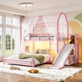 thumbnail image 1 of DTTRA Twin over Full Playhouse Metal Bunk Bed with Slide, Ladder, LED Light & Storage Cabinet, Pink, 1 of 9