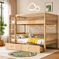 thumbnail image 1 of DTTRA Twin over Twin Convertible Bunk Bed with 2 Storage Drawers & Safety Handrails, Natural, 1 of 8