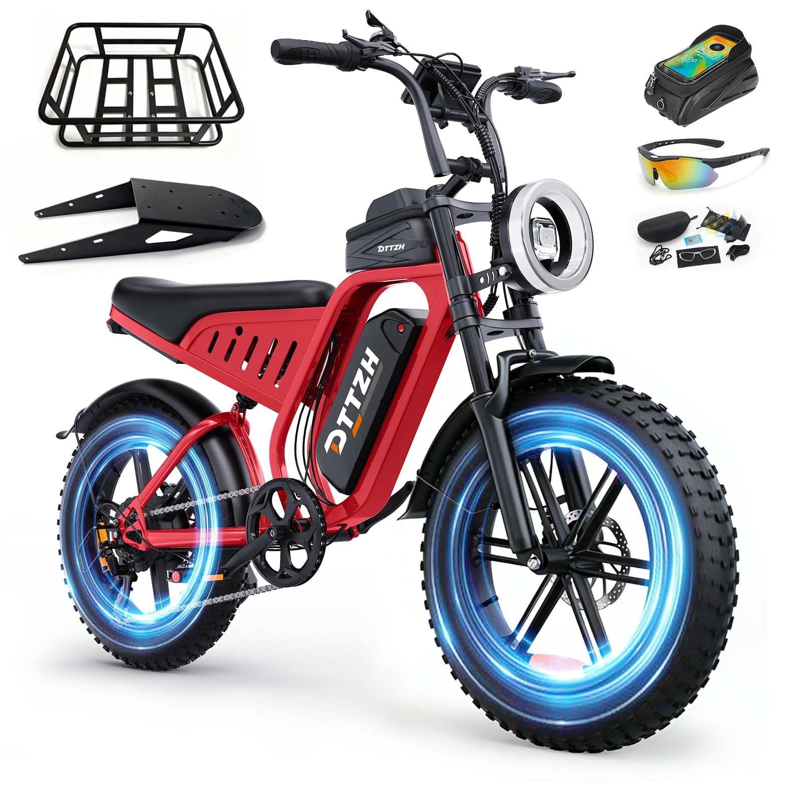 DTTZH Electric Bike for Adults, 750W Rated Motor, 60 Miles E-Mountain Bike, 20" x 4" Fat Tire Off-Road Ebike, 48V/15.6Ah UL2849 Certified