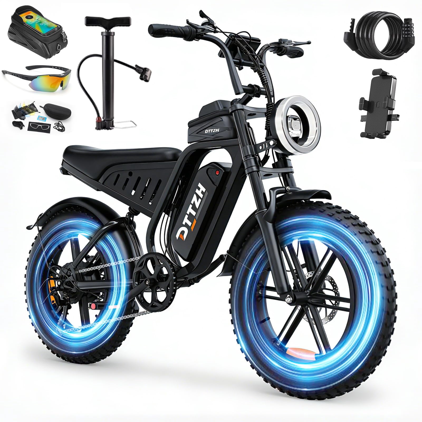 DTTZH Electric Bike for Adults, 750W Rated Motor, 60 Miles E-Mountain Bike, 20" x 4" Fat Tire Off-Road Ebike, 48V/15.6Ah UL2849 Certified
