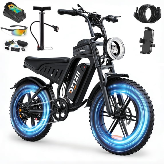 DTTZH Electric Bike for Adults, 750W Rated Motor, 60 Miles E-Mountain Bike, 20" x 4" Fat Tire Off-Road Ebike, 48V/15.6Ah UL2849 Certified