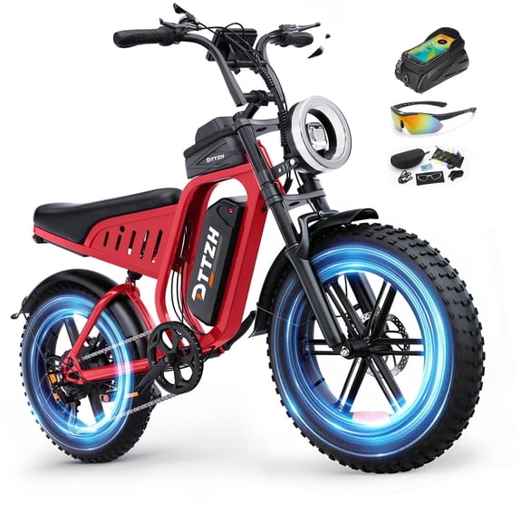 DTTZH 2000W Peak Electric Bike for Adults, 1000W Rated Motor, 35-80 Miles E-Mountain Bike, 20" x 4" Fat Tire Off-Road Ebike, 48V/25Ah UL2849 (Red)