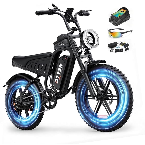 DTTZH Fast Electric Bike for Adults, 750W Rated Motor, 100 Miles E-Mountain Bike, 20" x 4" Fat Tire Off-Road Ebike, 60V/30Ah UL2849 Certified (Black)