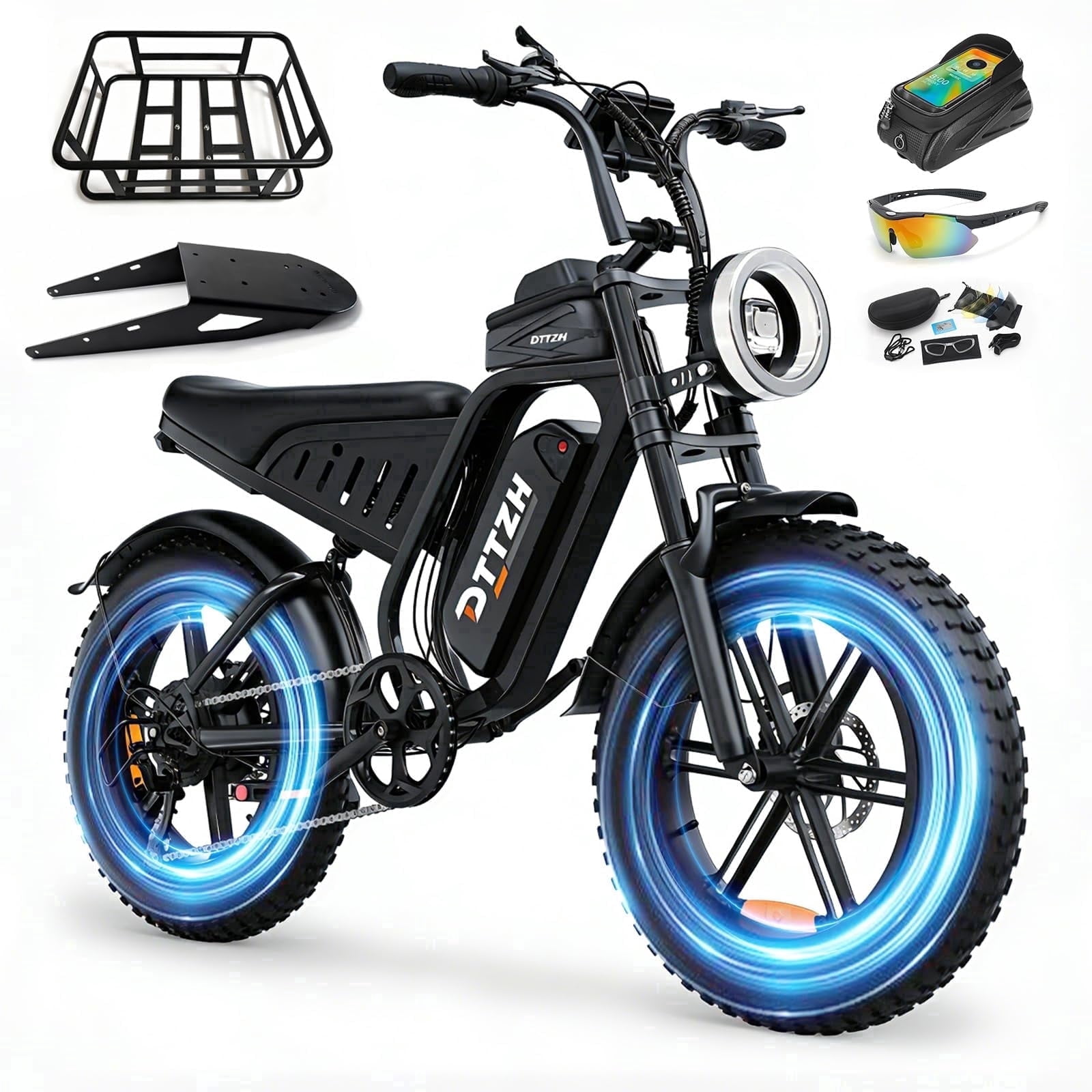 DTTZH Electric Bike for Adults, 750W Rated Motor, 60 Miles E-Mountain Bike, 20" x 4" Fat Tire Off-Road Ebike, 48V/15.6Ah UL2849 Certified