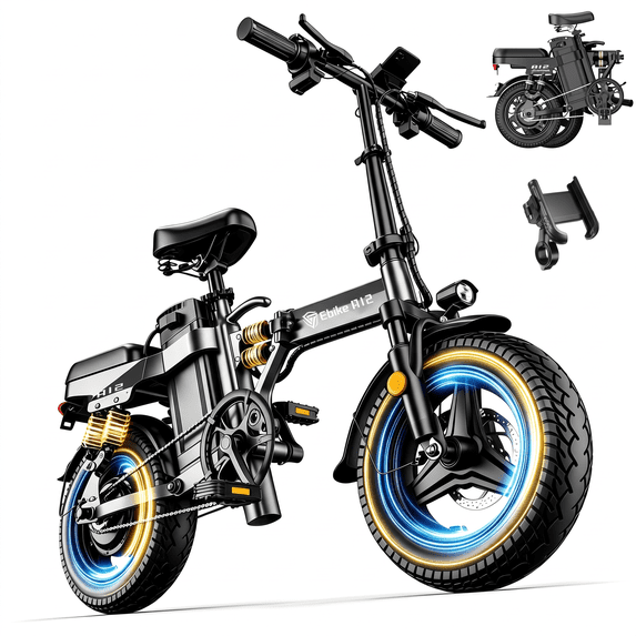 DTTZH 750W Foldable Electric Bike for Adults, 48V 15Ah, 20MPH Class 2 Electric Mini Bike, 60 Miles, 14" Folding Ebike, UL 2849 Certified