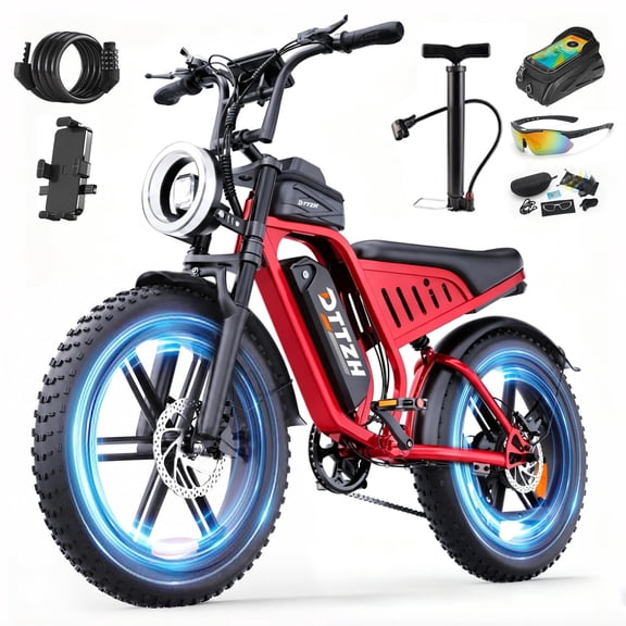 DTTZH Electric Bike for Adults, 750W Peak 1500W Motor,33MPH & 60 Miles, E Mountain Bike, 20"x4" Fat Tire, 48V/15.6AH UL2849(Red)