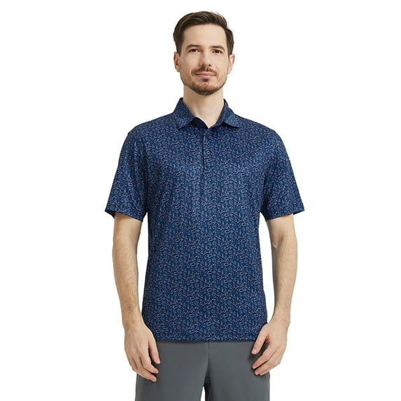 DTWOOO Men's Golf Shirts Short Sleeve Print Performance Moisture Wicking Dry Fit Golf Polo Shirts for Men