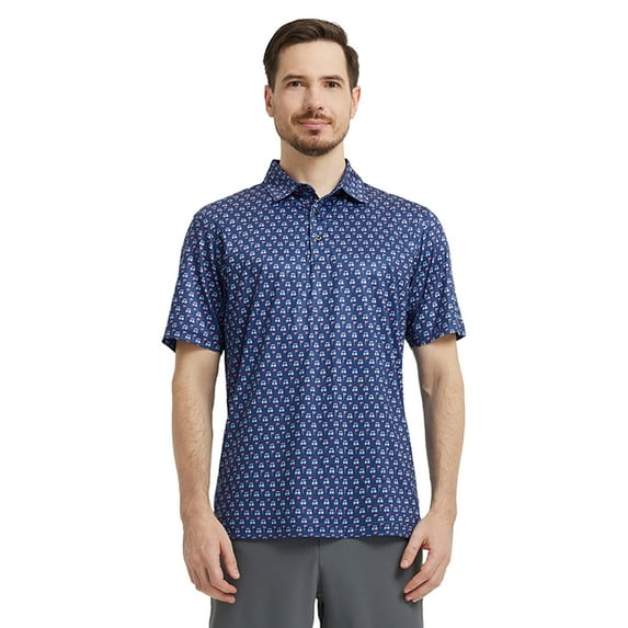 DTWOOO Men's Golf Shirts Short Sleeve Print Performance Moisture Wicking Dry Fit Golf Polo Shirts for Men