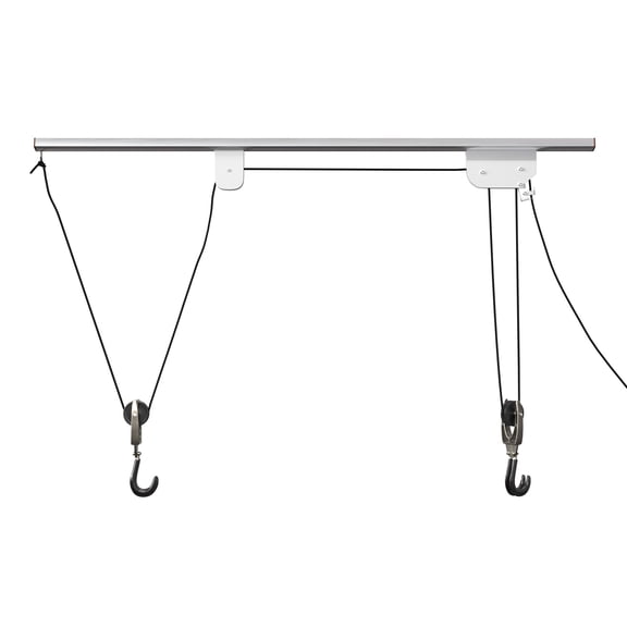 Rail Mount Bike Hoist ? Ceiling Storage Rack - Bicycle or Ladder Hoist with Rope and Pulley System Rubber Coated Hooks Lock Mechanism by RAD Cycle