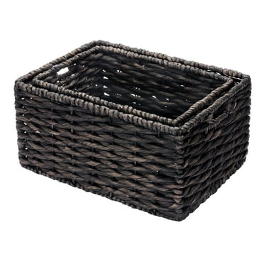 Villacera Set of 2 Handmade Twisted Seagrass Wicker Baskets Black