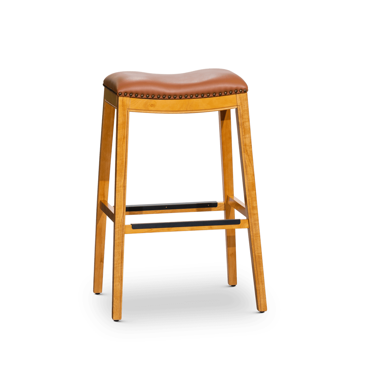 Natural Finish Saddle Leather Backless Bar Stool
