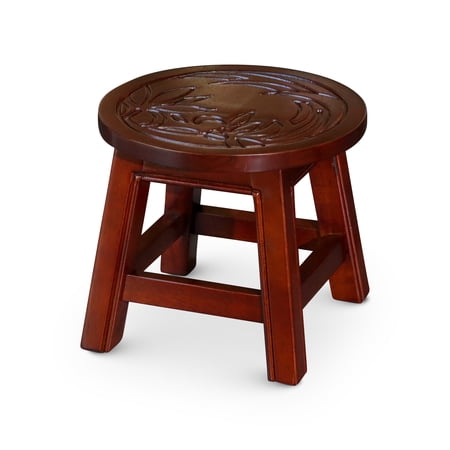 DTY Indoor Living Fairplay Carved Wooden Step Stool, Floral, Cherry