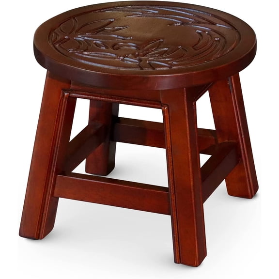 DTY Indoor Living Fairplay Carved Wooden Step Stool, Floral, Cherry