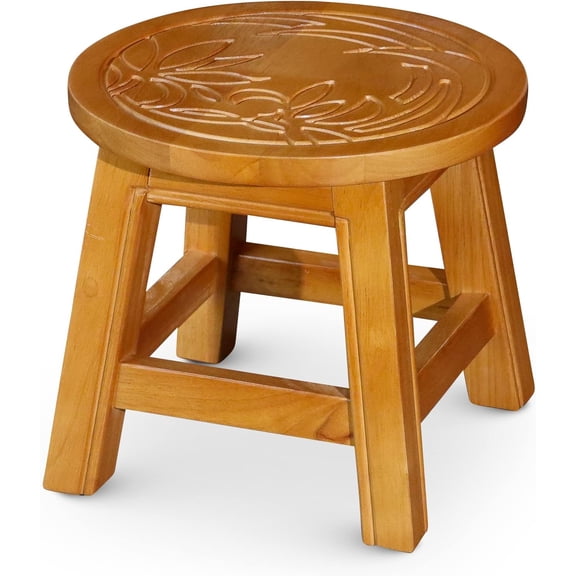 DTY Indoor Living Fairplay Carved Wooden Step Stool, Floral, Natural