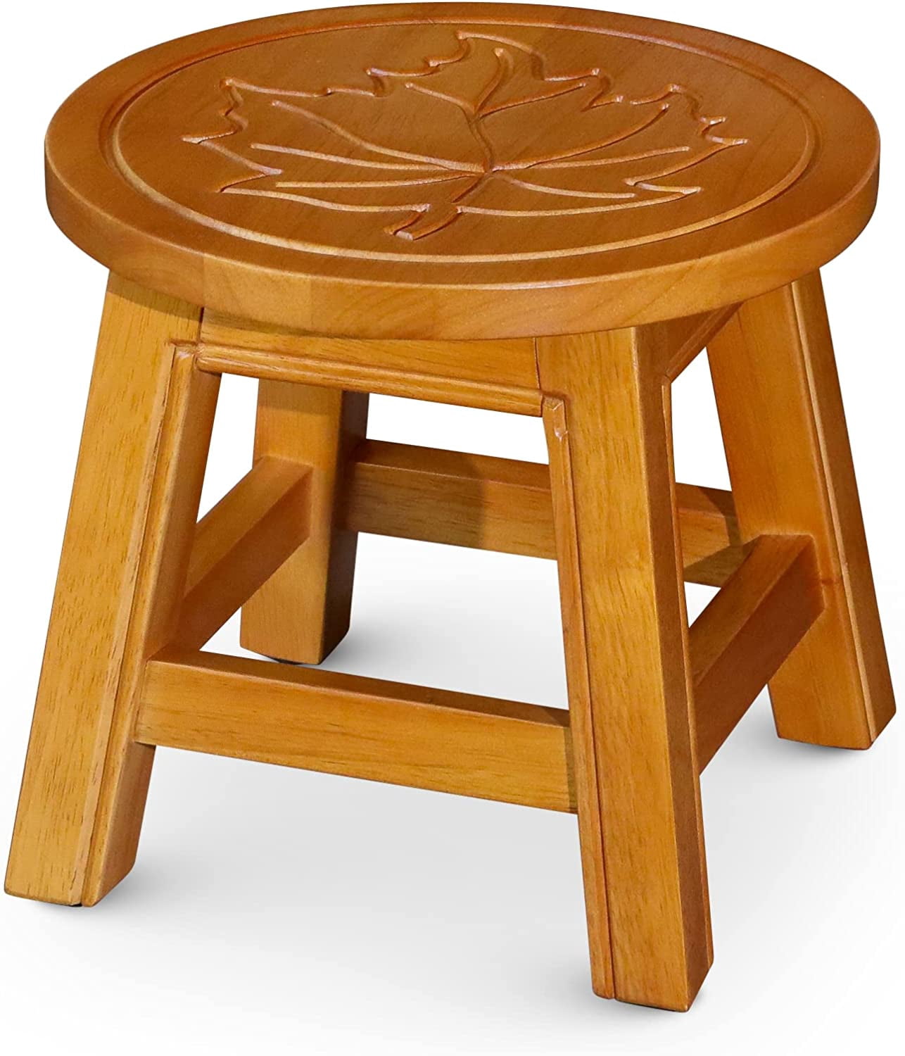 DTY Indoor Living Fairplay Carved Wooden Step Stool, Maple Leaf ...