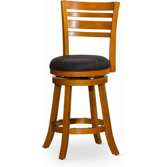 DTY Indoor Living Granby Counter Height Bar Stools - 24 Inch Swivel Bar Stools with Backs - Natural Finish and Charcoal Fabric Seat - Solid Wood Frame with Slat Back Design