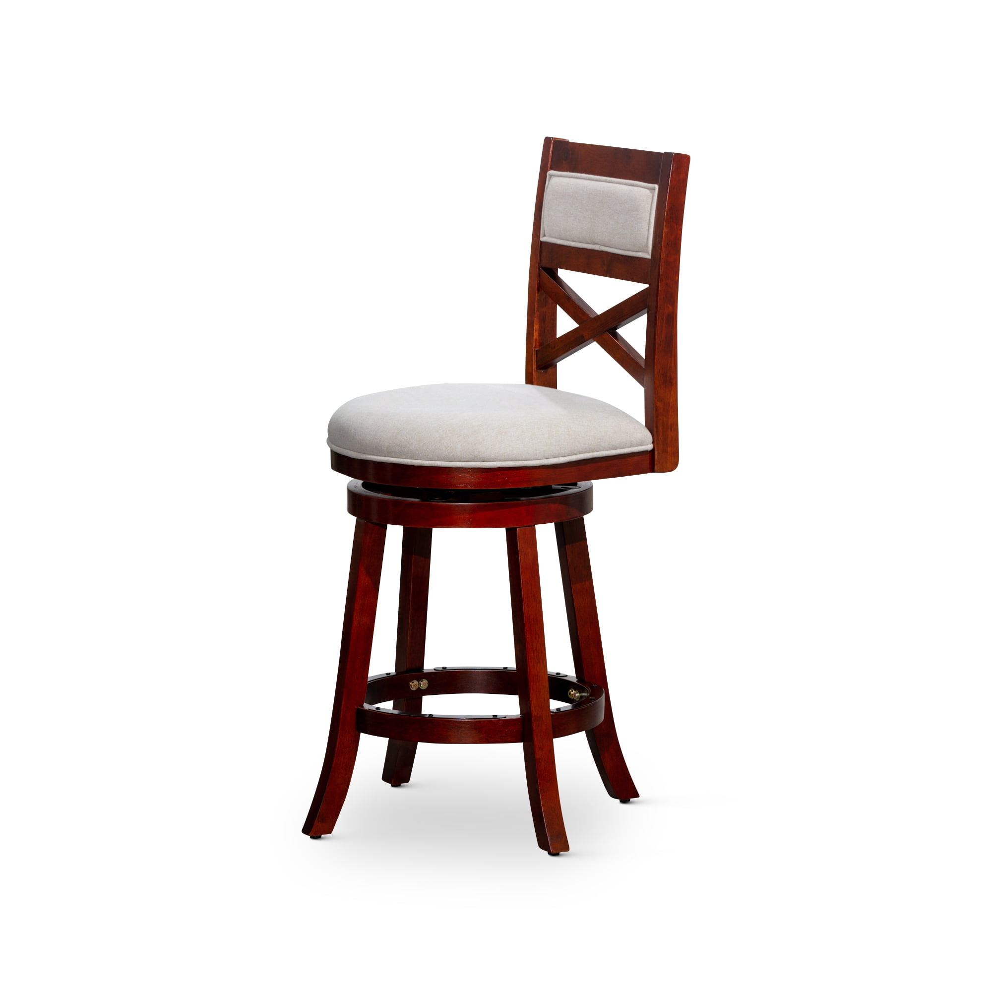 Cherry Wood 24" Swivel Counter Stool with Beige Fabric Seat