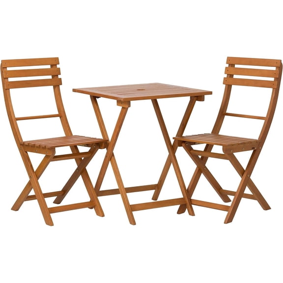 DTY Outdoor Living Twin Lakes 3-Piece Eucalyptus Café Bistro Set - Natural Oil, Square Table