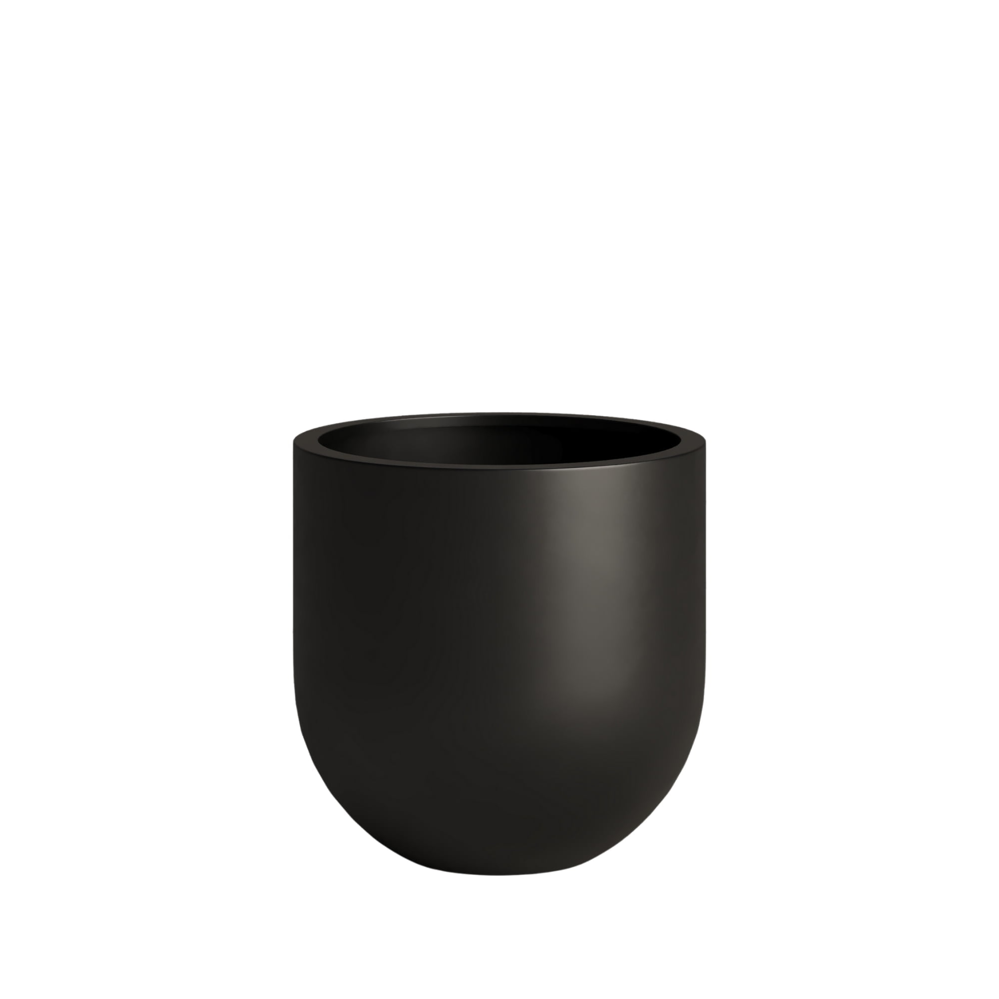 Small Black Fiberstone Round Bullet Planter with Drainage Hole