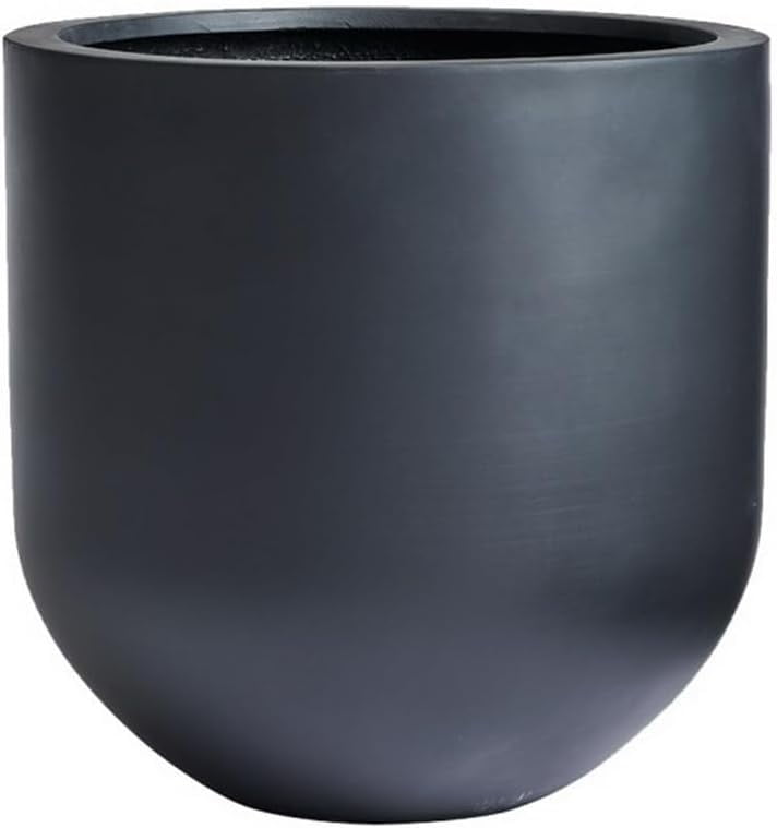 Small Black Fiberstone Round Bullet Planter with Drainage Hole