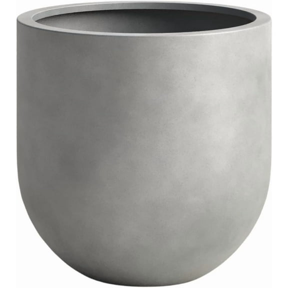DTY Signature Mount Antero Lightweight and Durable Modern Fiberstone Bullet Shaped Planter Indoor & Outdoor Drainage Hole & Rubber Plug Weather Resistant, 12" H x 12" Dia, 10.2" Opening - Small, Gray